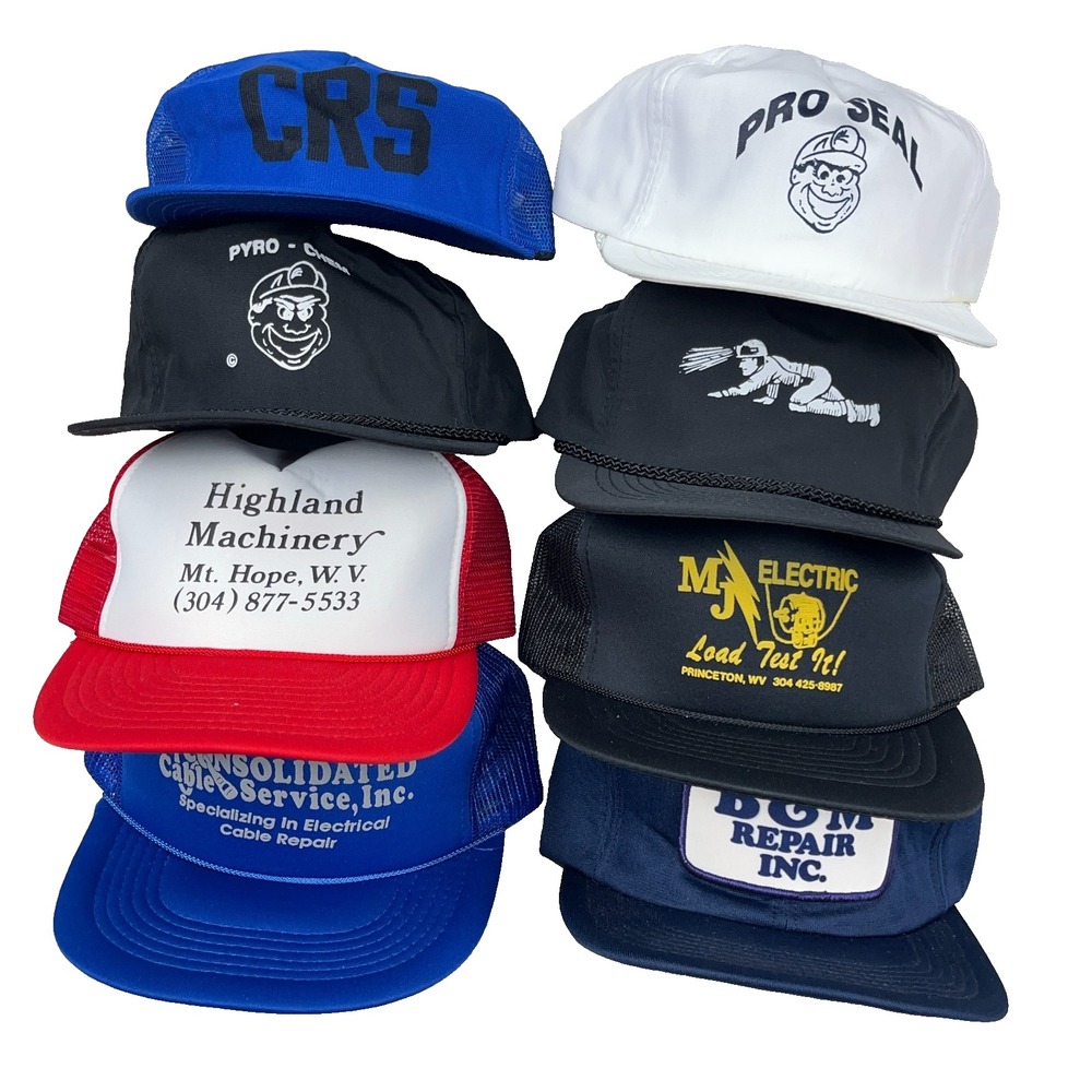 Vintage Trucker Hat Lot Snapback Cap 80s 90s Patch USA Advertising Logo Rope AE7